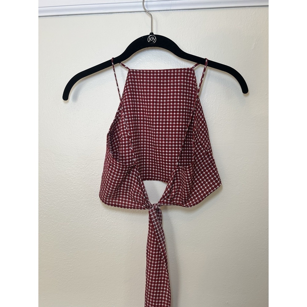 Glamorous Handkerchief Plaid Top High Neck And Tie Back - Picture 6 of 7